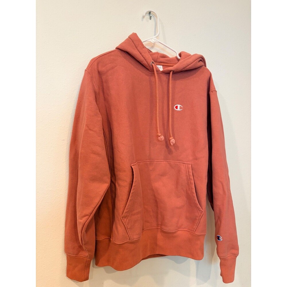 Champion Reverse Weave Hoodie Men’s M Rust Orange Pullover Sweatshirt S2974